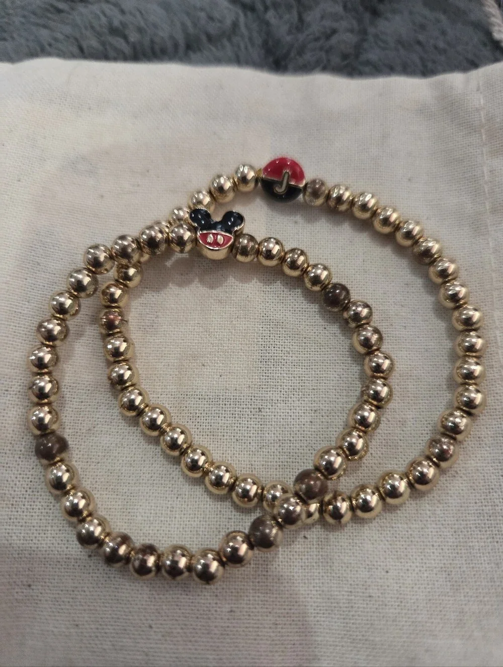 BaubleBar Disney Gold Beaded Bracelet Stack - Initial J & Mickey Mouse